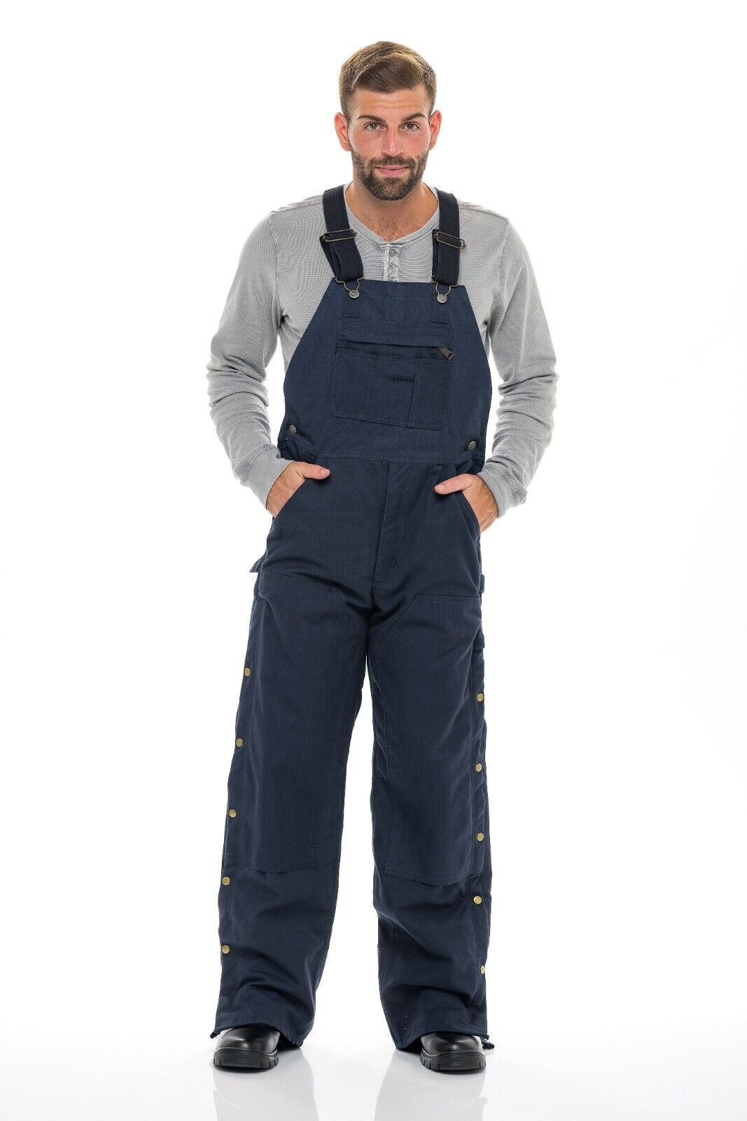 SkylineWears Men's Quilt Lined Leg Zipper To Thigh High Bib Overalls Loose Fit Insulate Pants