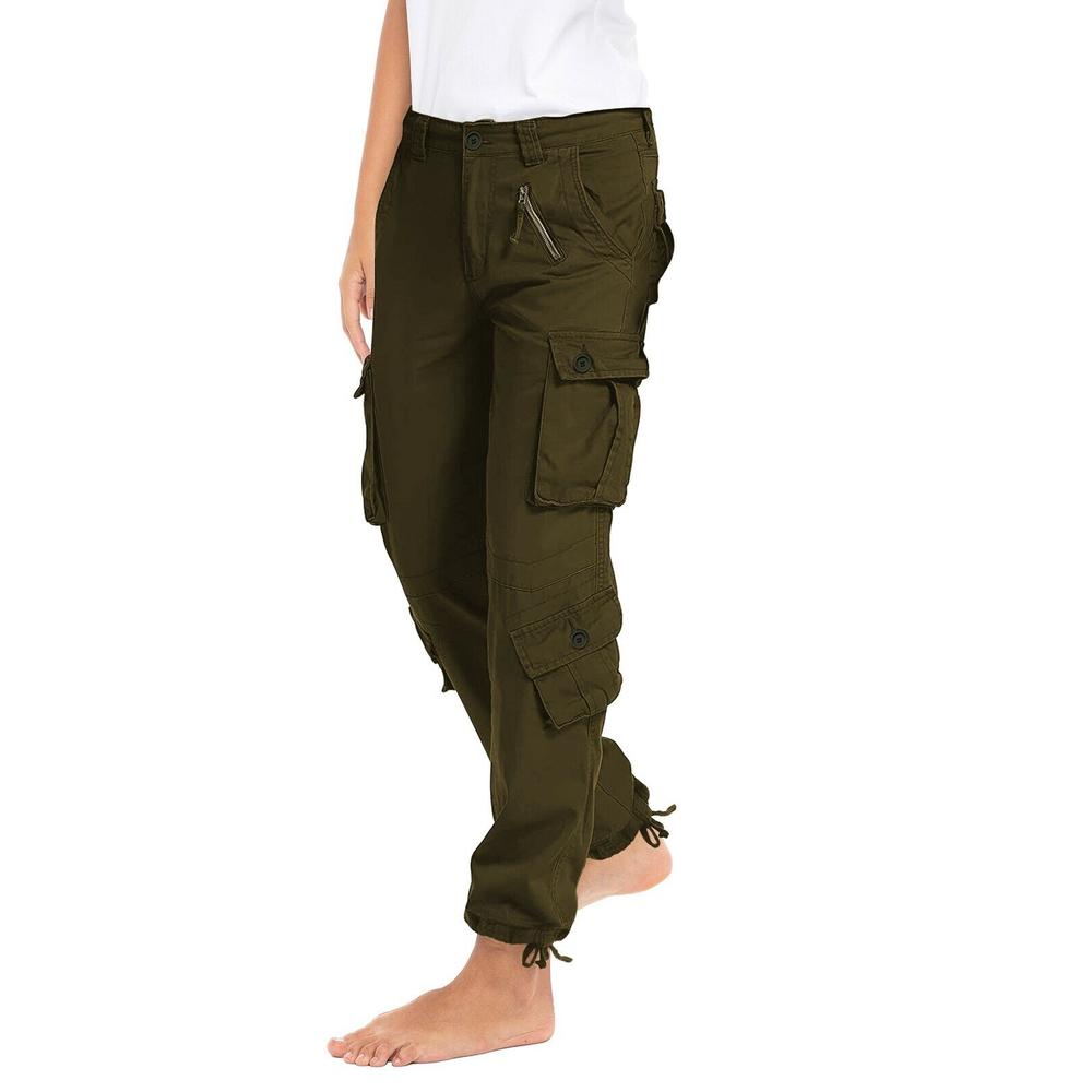 SkyineWears Women's Match Cargo Pants Solid Military Army Combat Style Cotton Workwear Trouser