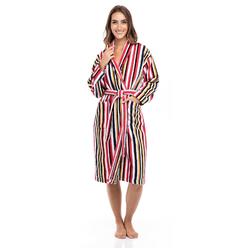 SkylineWears Womens Ladies Luxury 100% Terry Cotton Shawl Collar Multi Color Striped Bathrobe