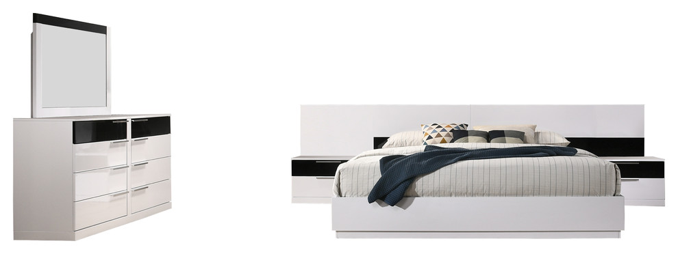 Best Master Furniture Bahamas 5 Piece Modern Platform White Black Bedroom Set California King Modern Platform White Black Bedroom Set, California King Platform Bed Set