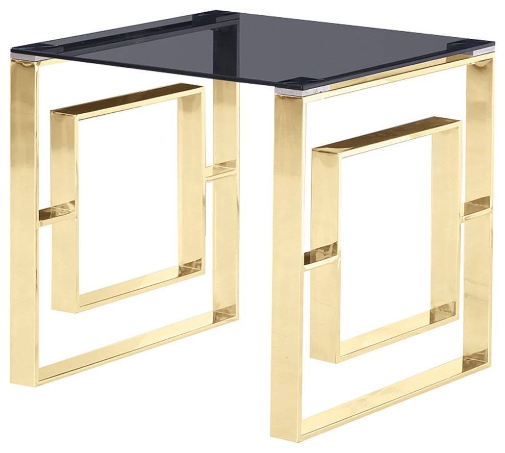 Best Master Furniture Mallory Smoked Glass Living Room Gold End Table