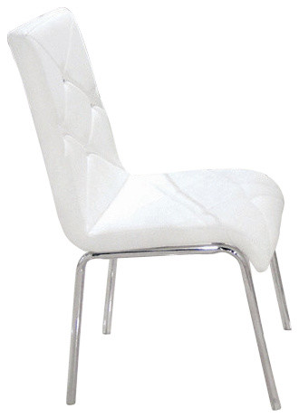 Best Master Furniture Flux Faux Leather and Chrome Modern Side Chairs, Set of 4, White