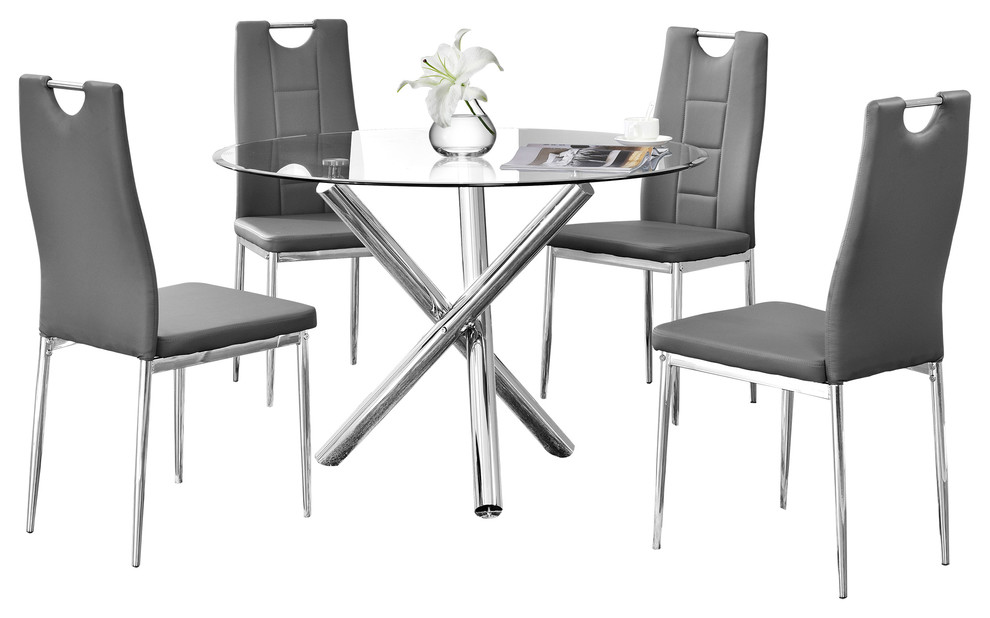 Best Master Furniture Beverly 5-Piece Round Glass Dinette Set, Grey