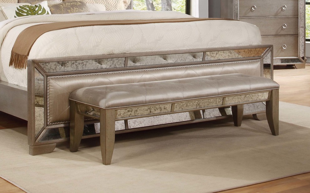 Best Master Furniture Ava Mirrored Silver Bronzed Bench