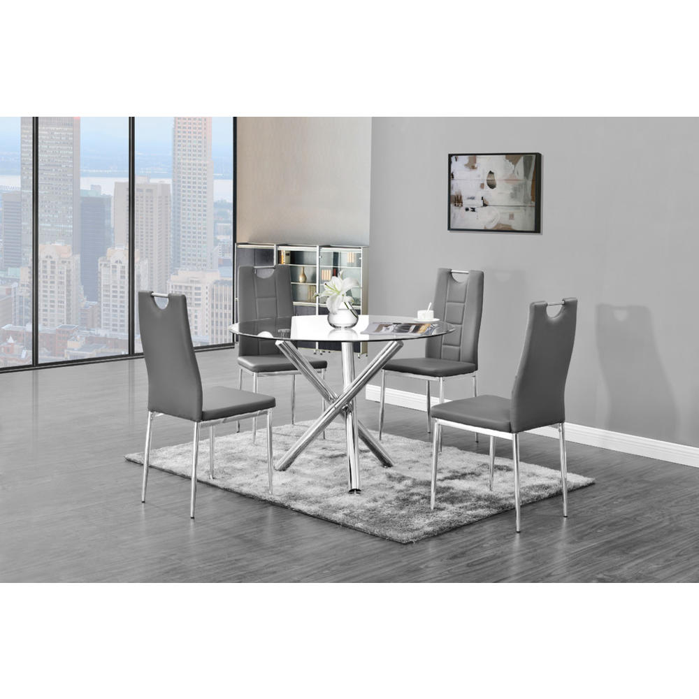 Best Master Furniture Beverly 5-Piece Round Glass Dinette Set, Grey