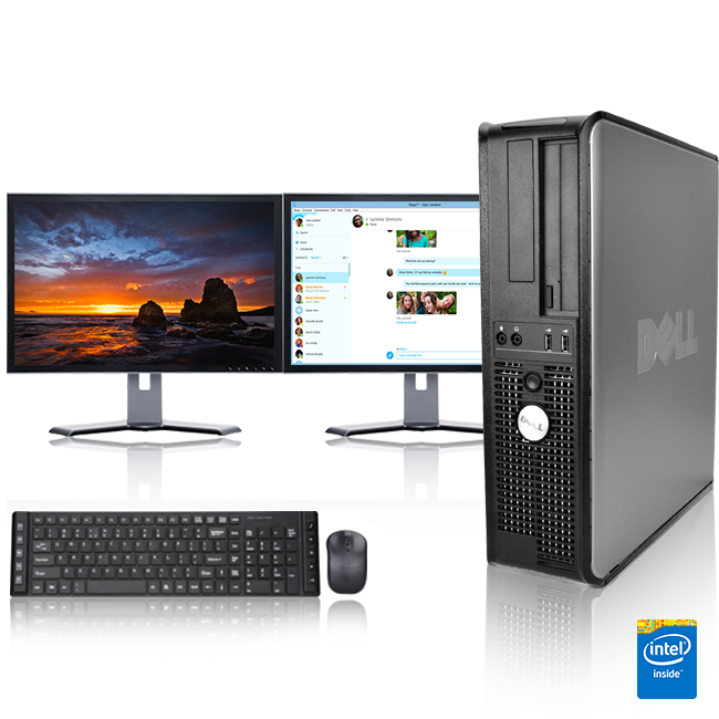 Dell Optiplex 2.3 GHz Core 2 Duo PC, 4GB, 250 GB HDD, Windows 7 x64, Office 365, 17" Dual Monitor, USB Mouse & Keyboard