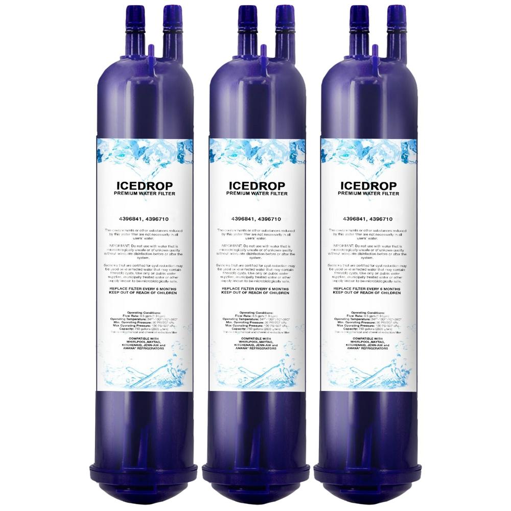 Ice Drop Water Filters for Fridge, Filter 3, 4396710 Refrigerator Water Filter Compatible, Kenmore Coldspot 106 Water Filter (3 Pack)