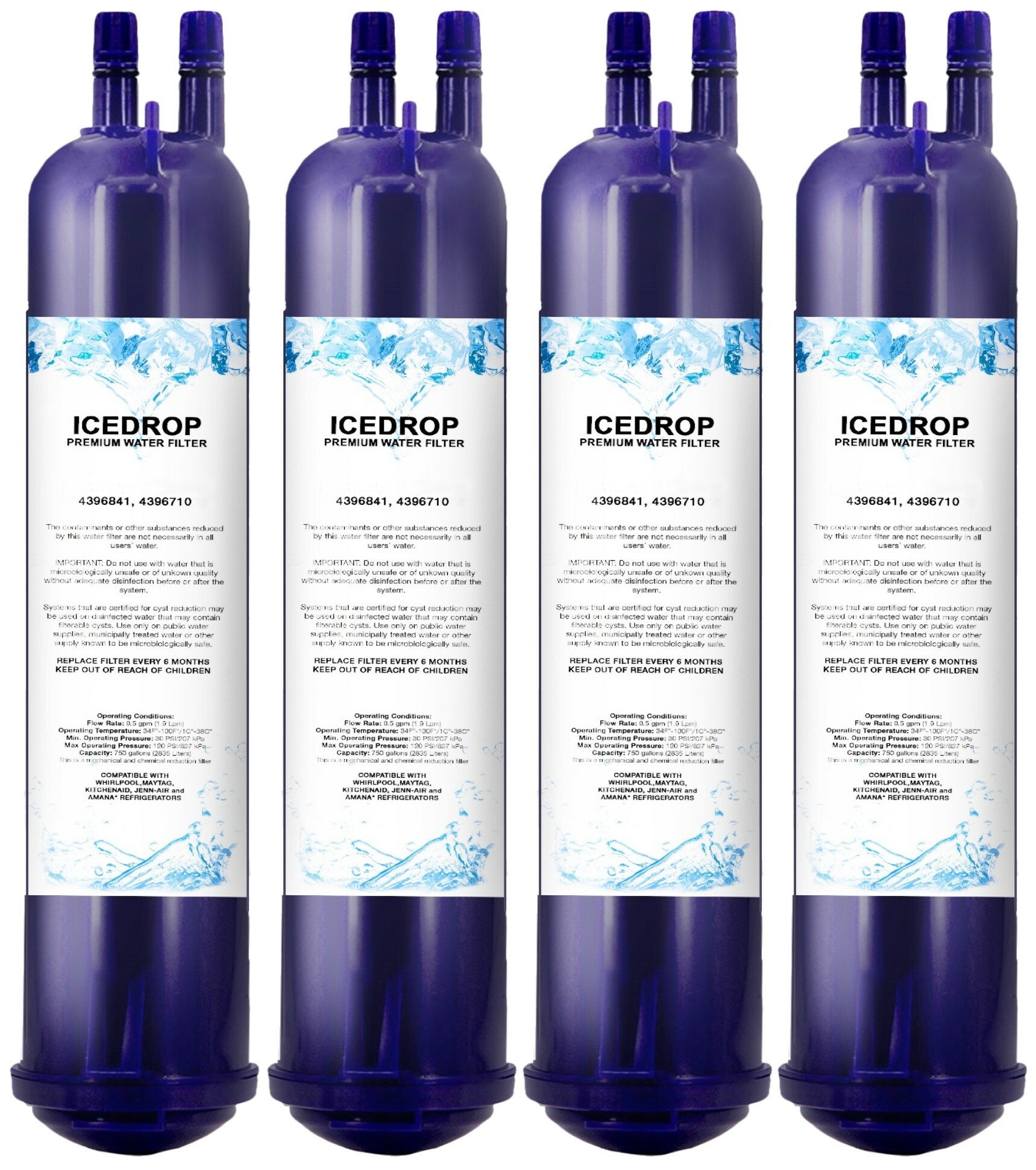 Ice Drop Refrigerator Water Filter Compatible with 4396710B 4396711B EDR3RX1 PUR Filter 3 Kenmore 9020P 9030P 46-9020P W10121146 (4 Pack)