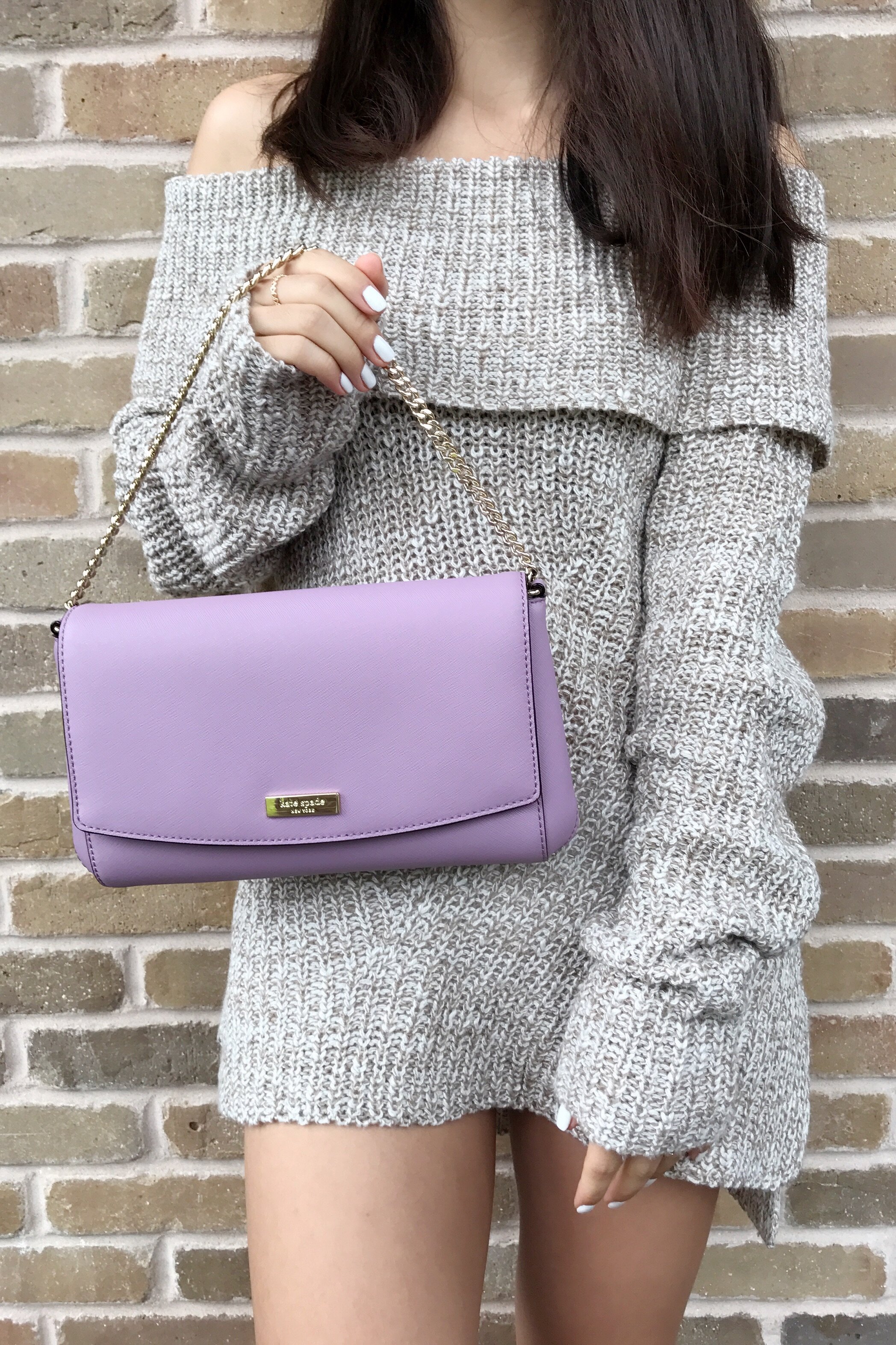 Kate Spade Greer Chain Crossbody Lilac Saffiano Leather 