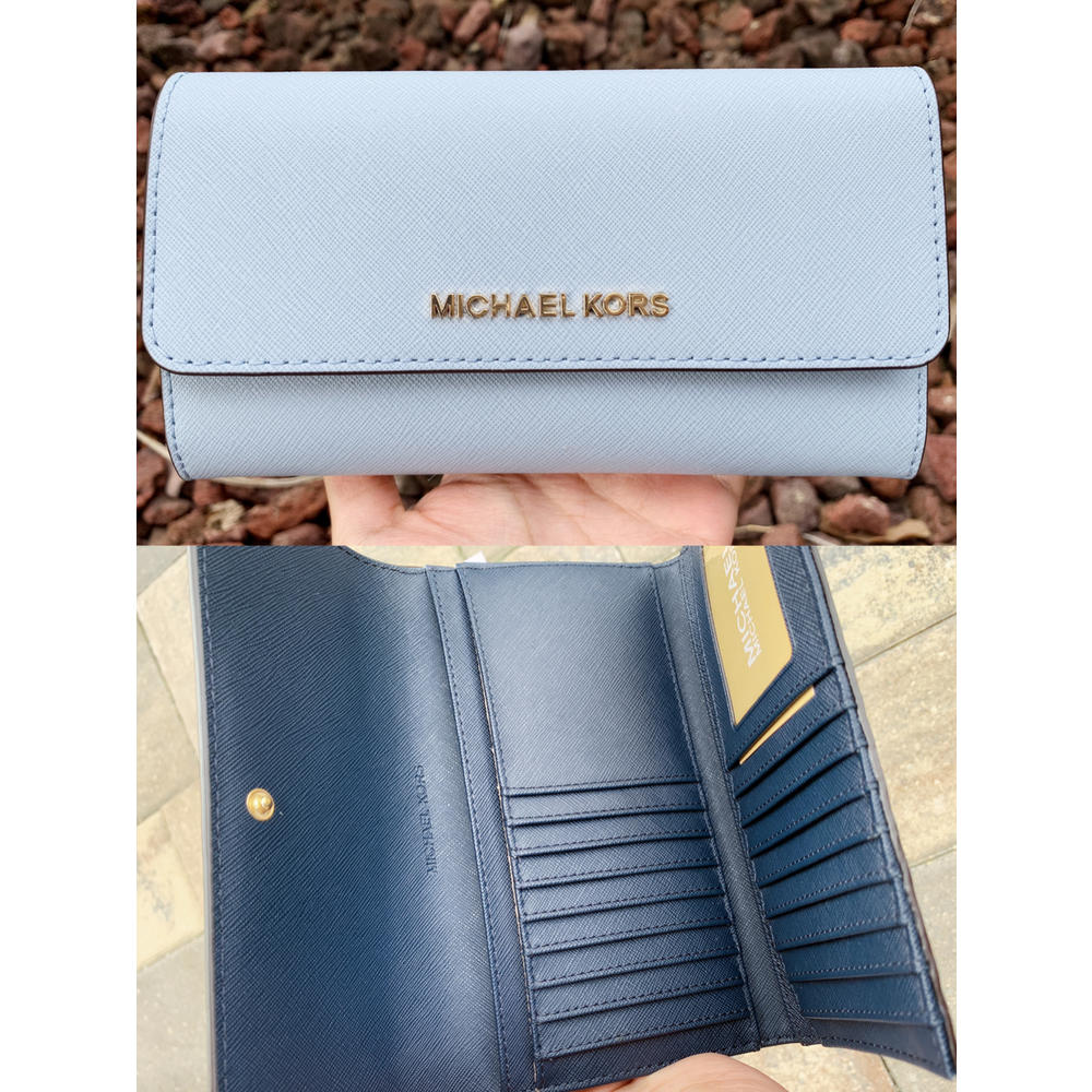 Michael Kors Jet Set Travel Large Trifold Wallet Pale Blue Navy Michael Kors Jet Set Travel Large Trifold Wallet Pale Blue Navy