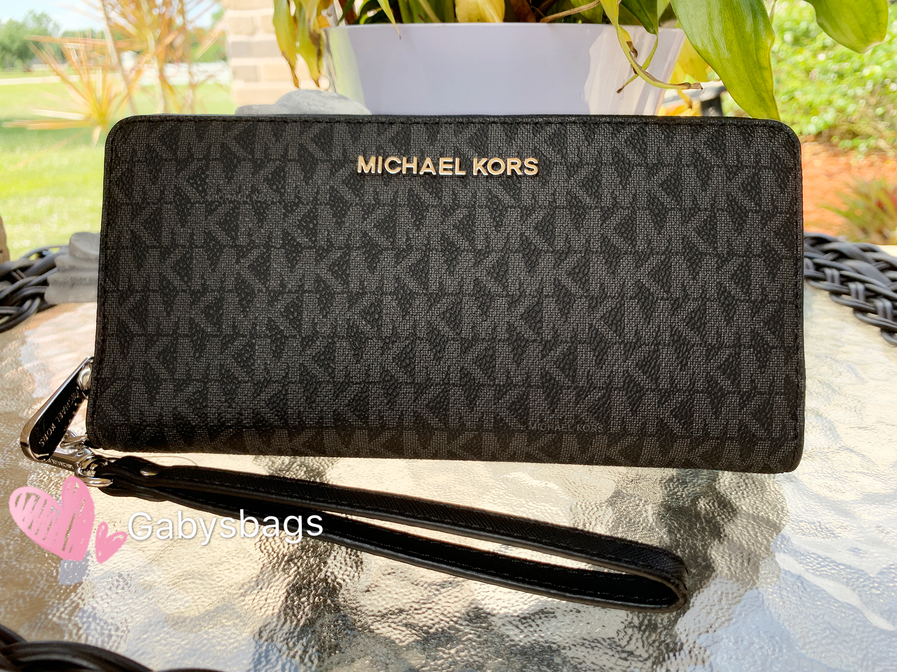 Michael Kors Jet Set Travel Continental Wristlet Wallet Black Signature MK