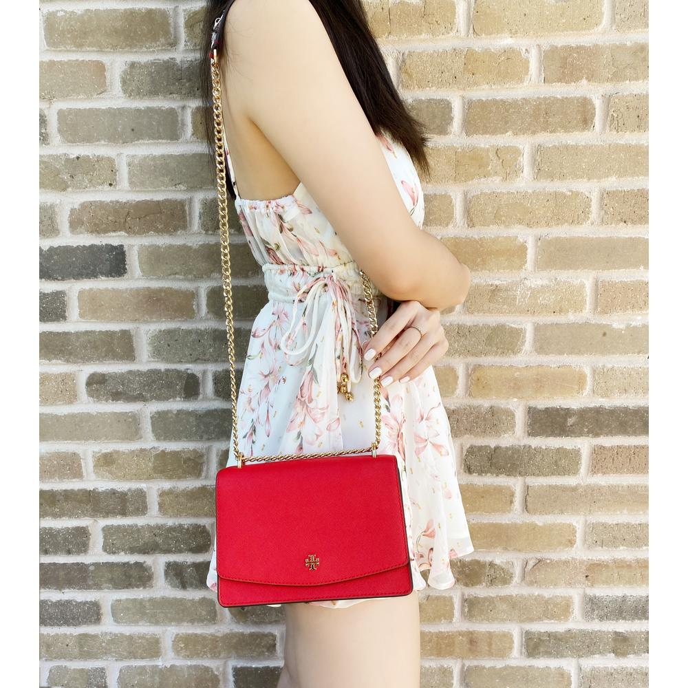 Tory Burch Emerson Mini Shoulder Bag Brilliant Red Saffiano Leather emerson mini shoulder bag tory burch