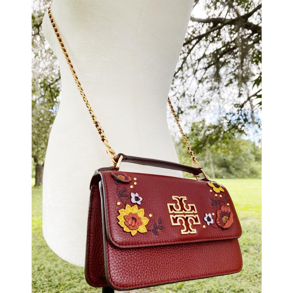 Tory Burch Britten Embellished Mini Top Handle Bag Crossbody Blood Red  Floral