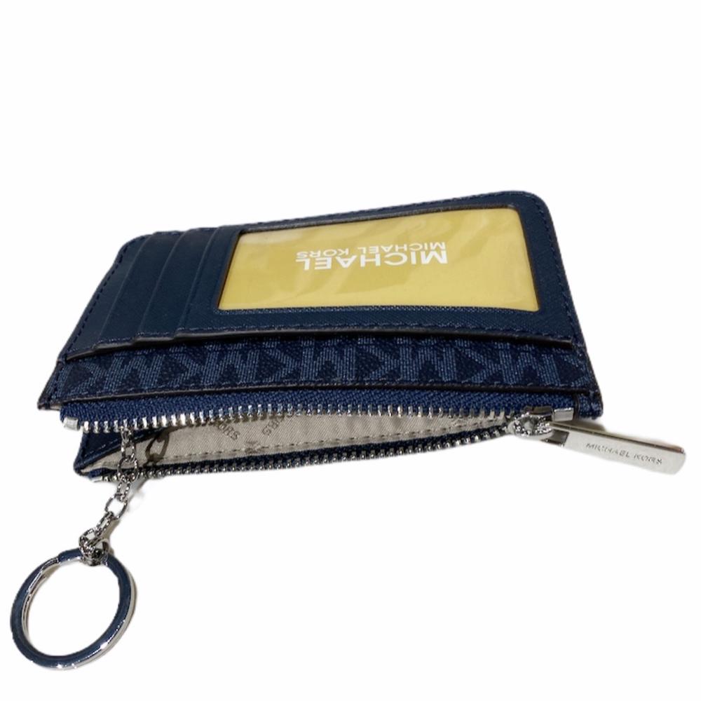 Michael Kors Jet Set Top Zip Coin Pouch ID Card Holder Key Ring Wallet Admiral MK