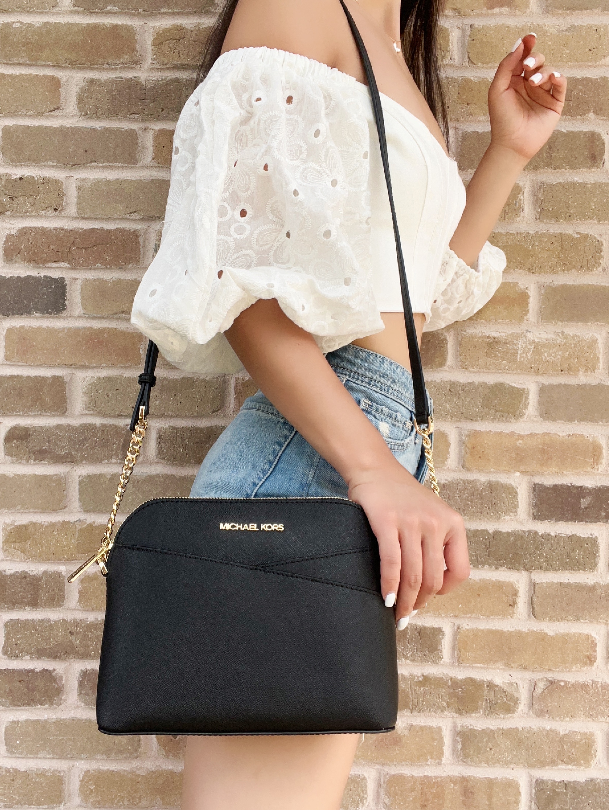 Michael Kors Jet Set Travel Medium Dome Crossbody Bag Black 