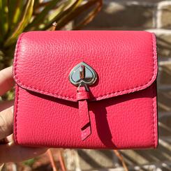 Kate Spade Marti Small Flap Wallet Pebbled Leather Dark Watermelon Pink