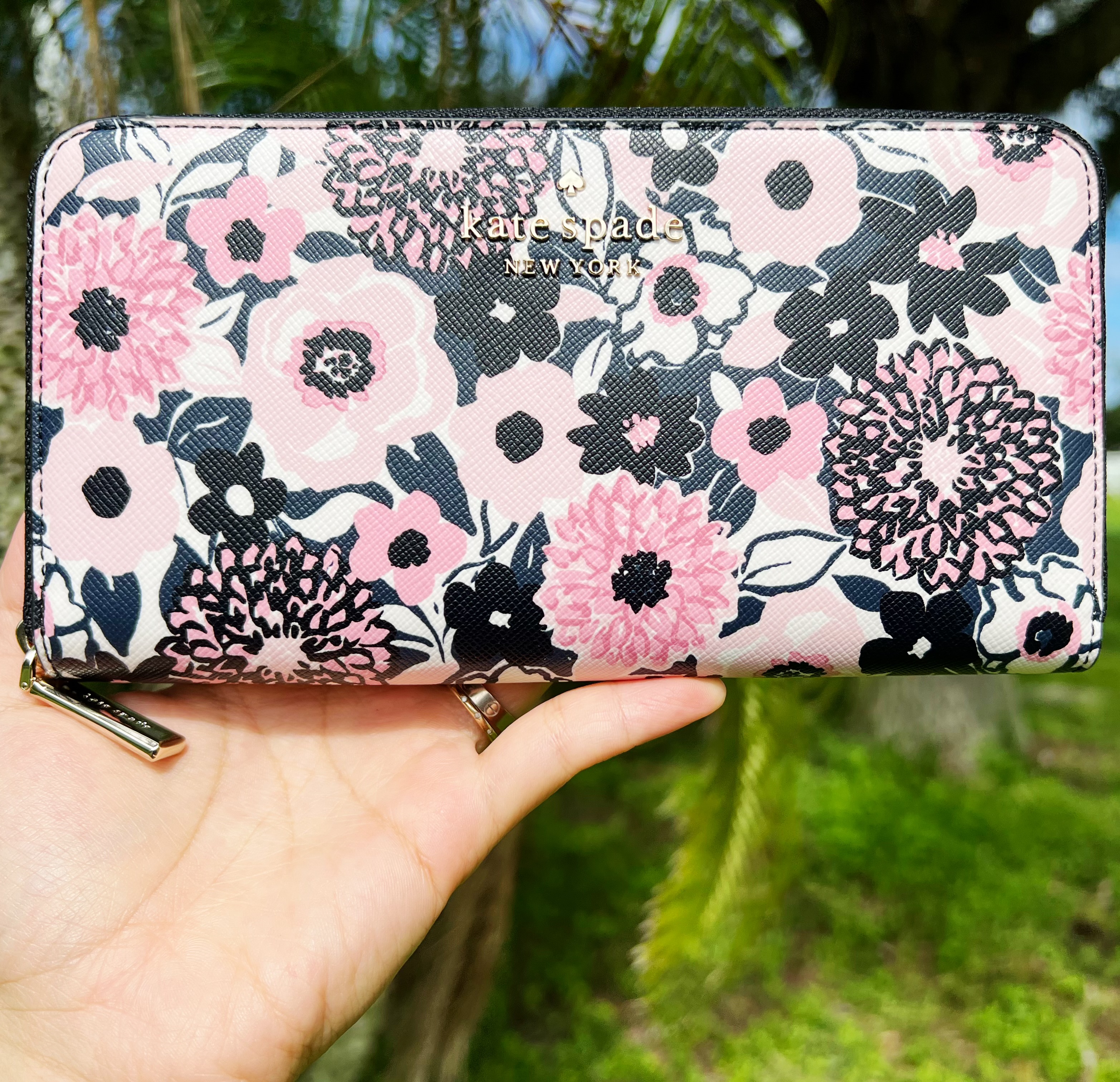 Kate Spade Perfect Large Top Zip Tote Bag Pink Black Dahlia Floral + Wallet