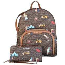 Michael Kors Jet Set Girls Jaycee Large Backpack Bundled Jet Set Travel LG Continental Wristlet Girls (Girls Brown)