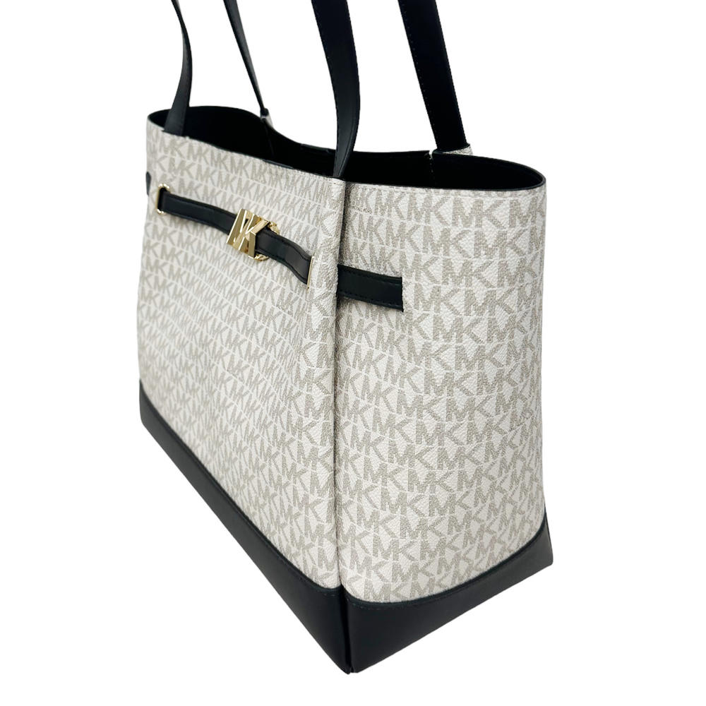 Michael Kors Reed Large Belted Logo Shoulder Bag Tote Purse Vanilla MK ...
