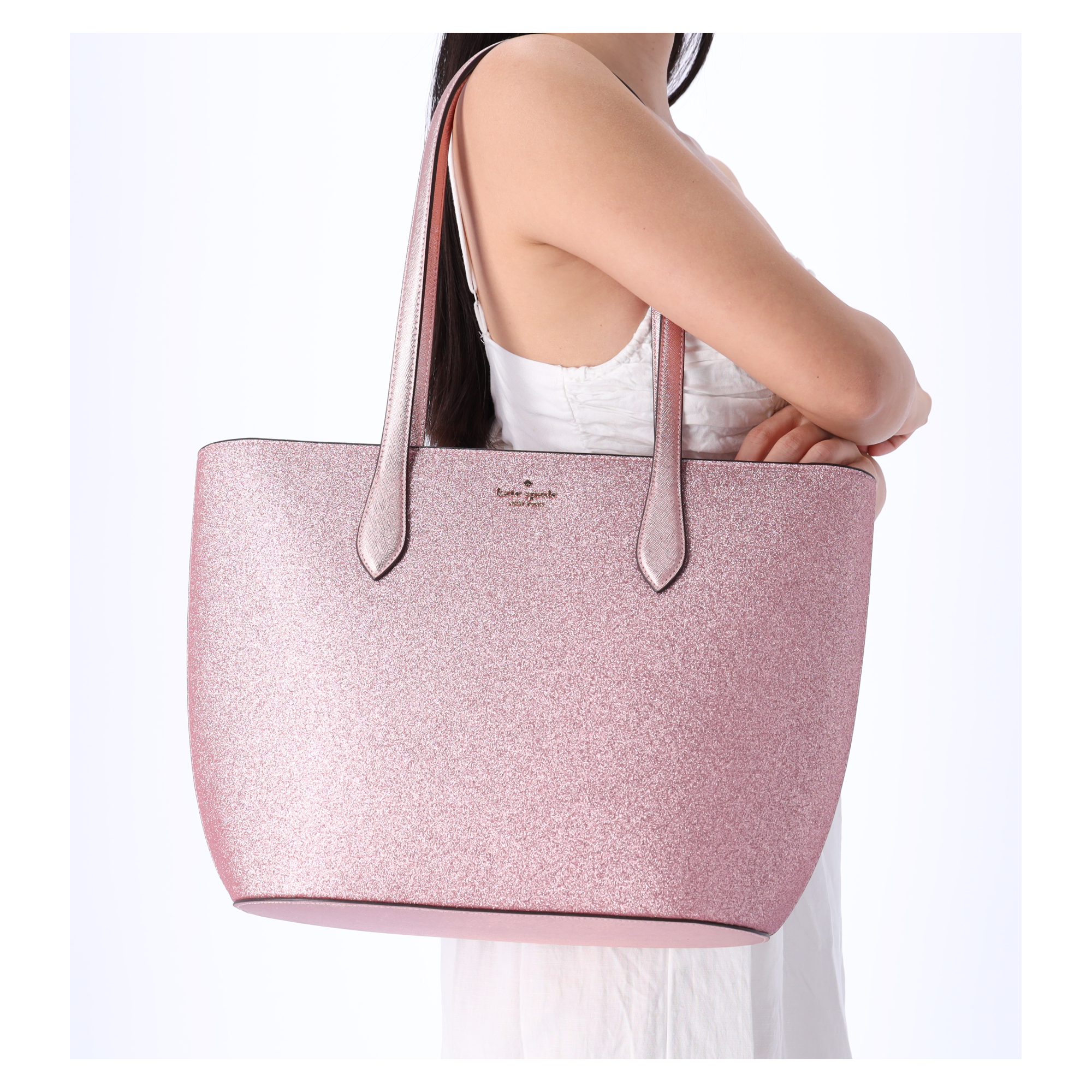 Kate Spade Glimmer Large Top Zip Tote Shoulder Bag Mitten Pink Glitter Holiday