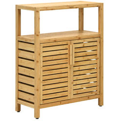 Gymax Two-door Bamboo Bathroom Floor Cabinet Storage Organizer w/ Open Shelf
