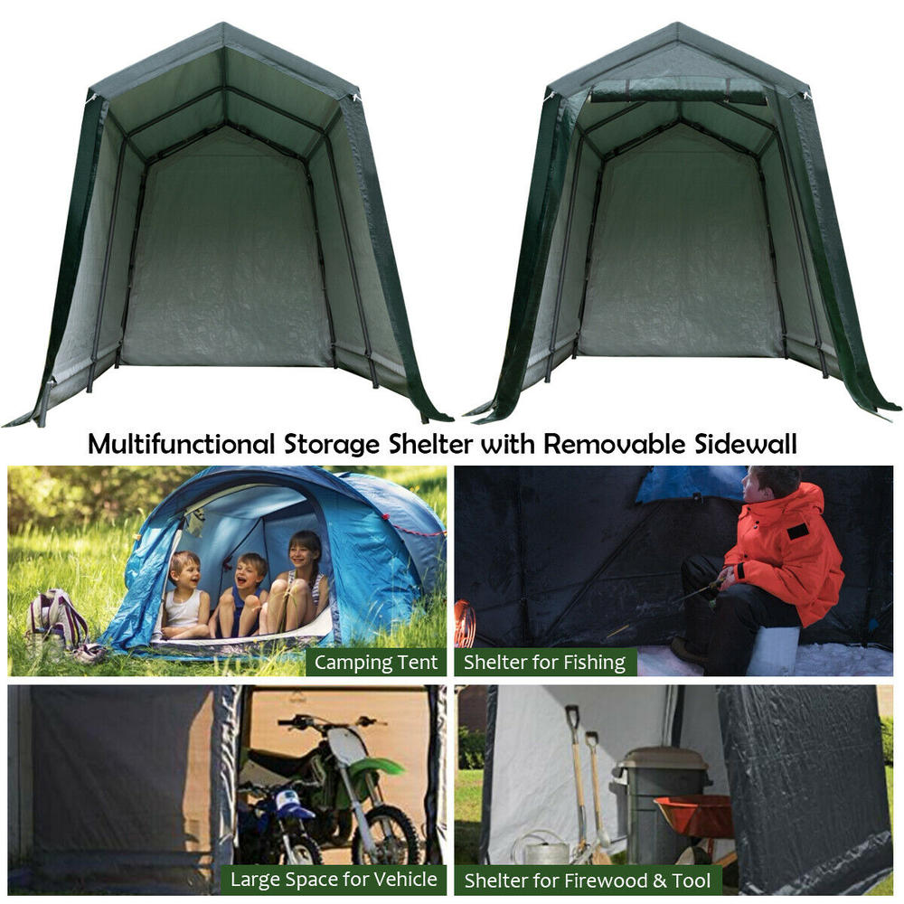 Gymax 7'x12' Patio Tent Carport Storage Shelter Shed Car Canopy Heavy Duty Green