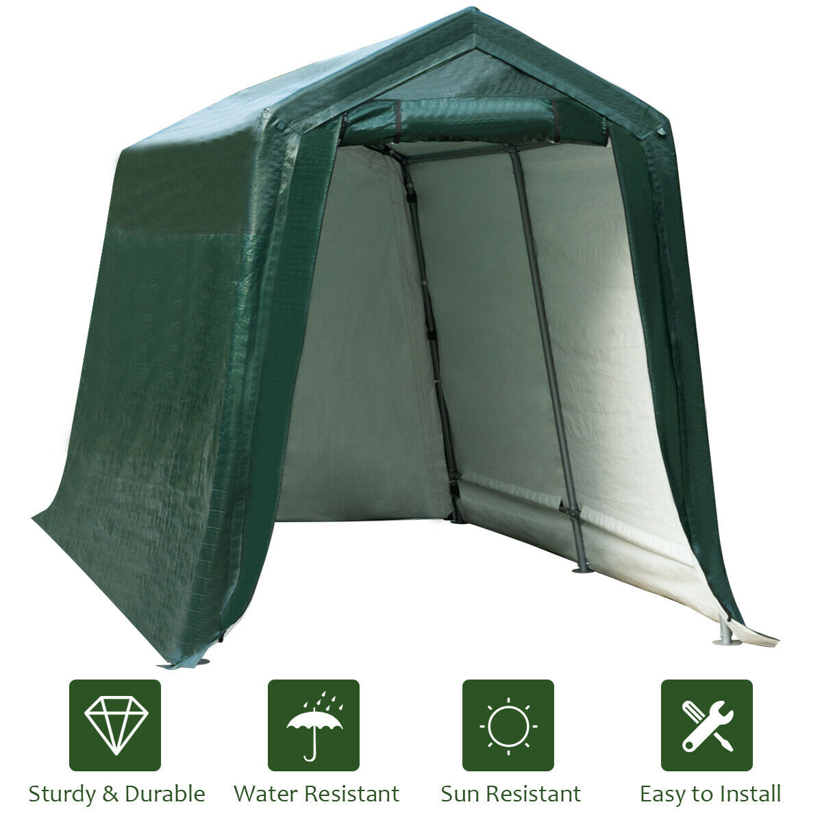 Gymax 7'x12' Patio Tent Carport Storage Shelter Shed Car Canopy Heavy Duty Green