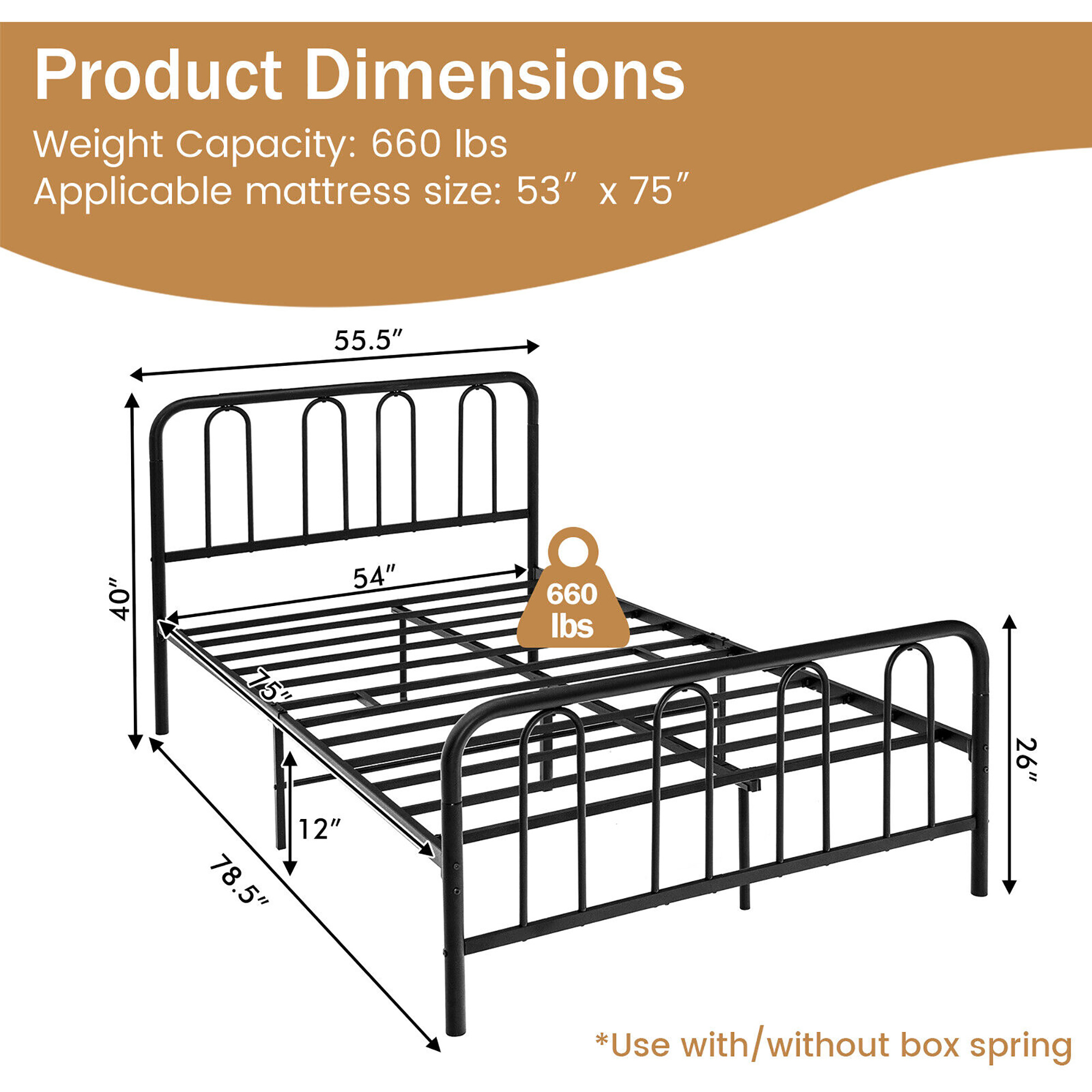 Gymax Stylish Full Size Metal Bed Frame Platform Bed Base w/ Headboard & Footboard