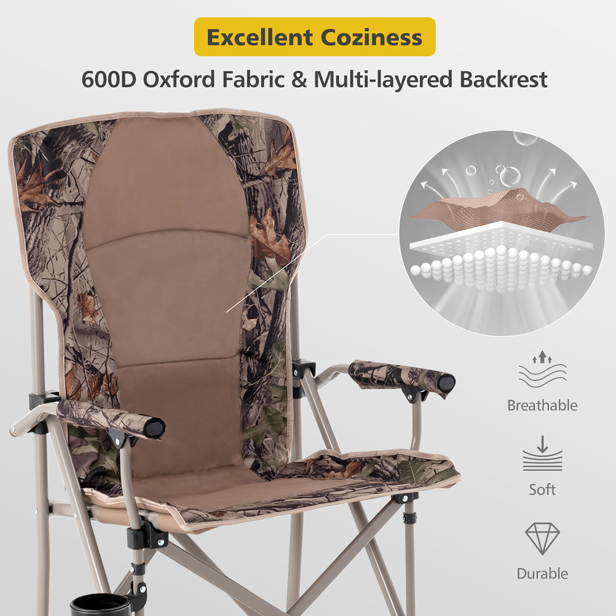 Gymax Portable Folding Arm Chair Heavy Duty 400 lbs with Cup Holder for Camping