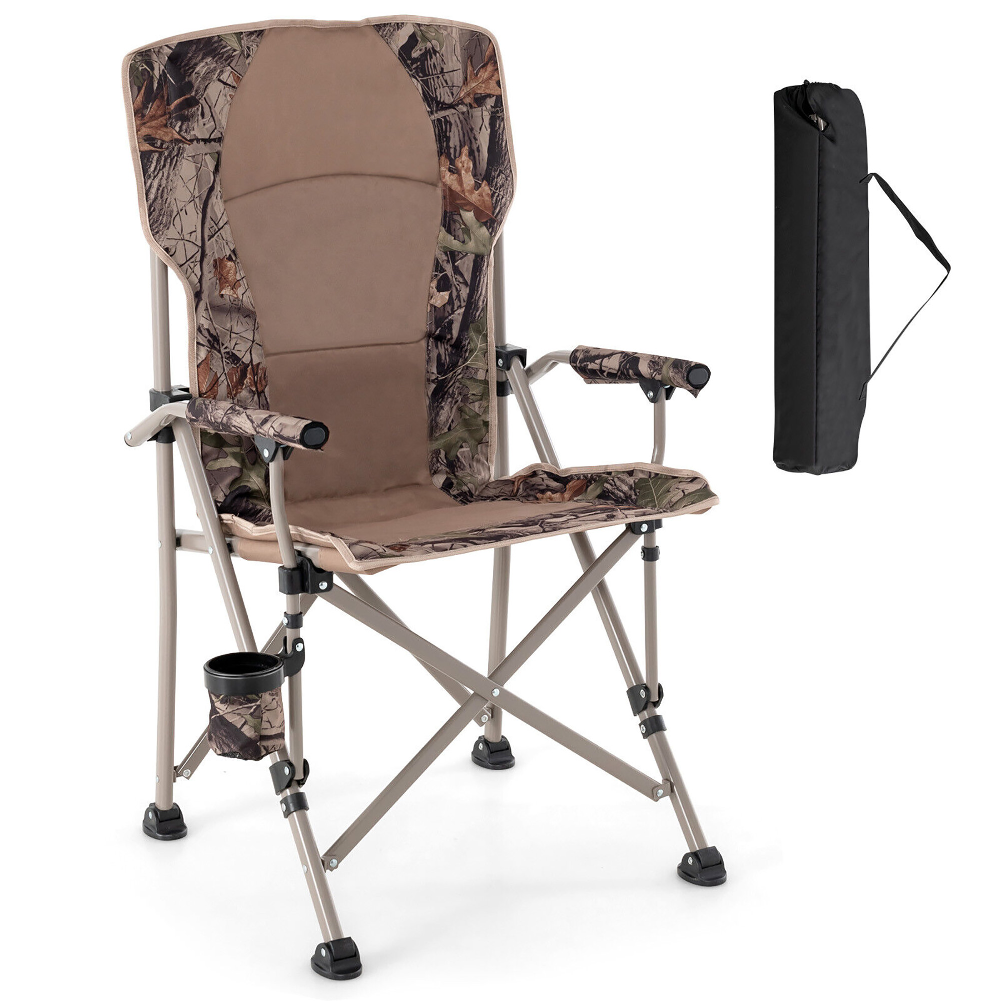 Gymax Portable Folding Arm Chair Heavy Duty 400 lbs with Cup Holder for Camping