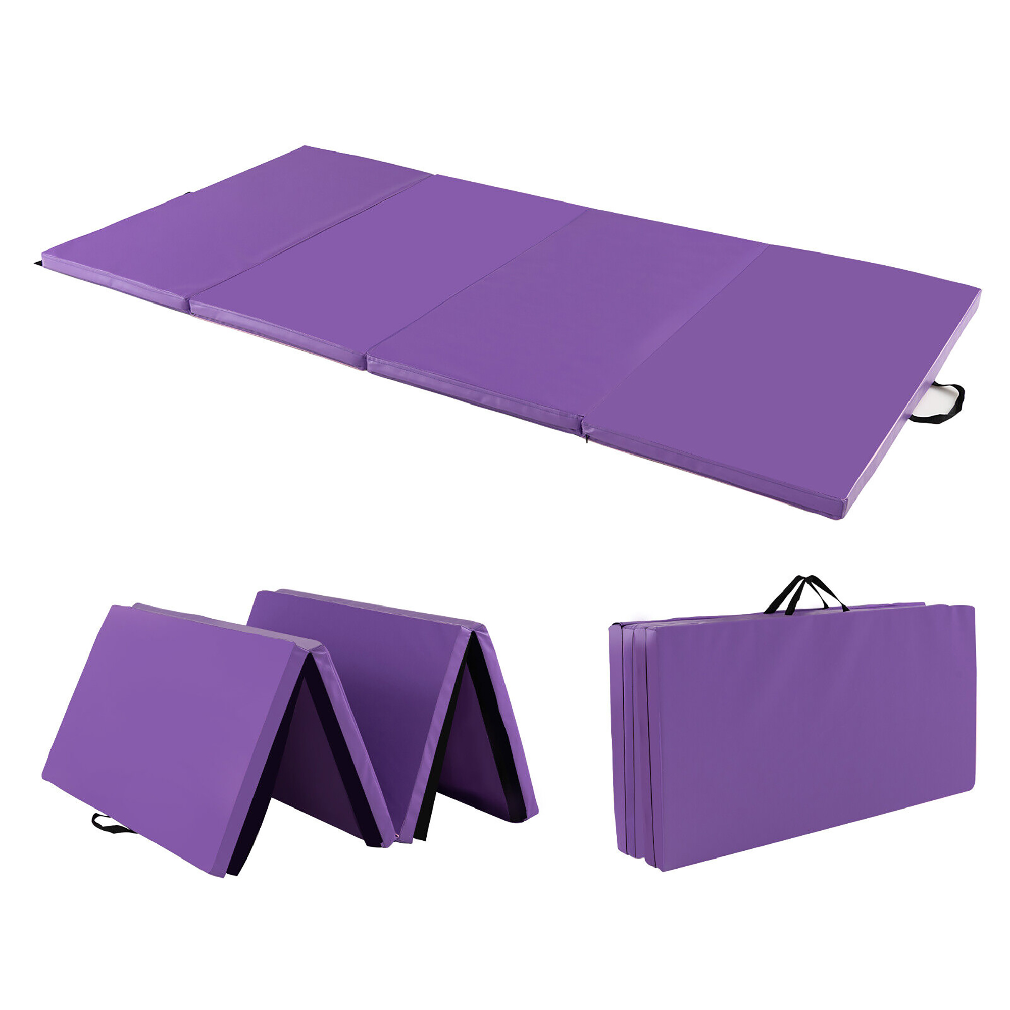 Gymax 8' x 4' x 2'' Folding Gymnastics Mat Tumbling Exercise PU Leather Cover for Yoga