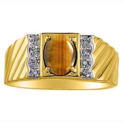 Rylos Mens Diamond & Tiger Eye Ring 14K Yellow Gold or 14K White Gold