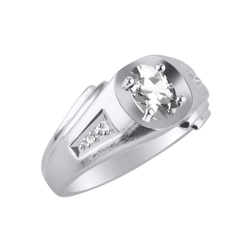 Rylos White Topaz & Diamond  Ring Set Sterling Silver