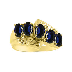 Rylos 5 Stone  Oval Shape Sapphire Ring Set In 14K Yellow Gold - Color Stone Birthstone Ring Greek Key Design