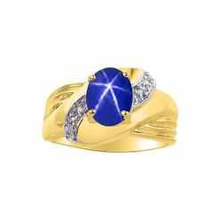 Rylos Diamond & Blue Star Sapphire Ring Set In 14K Yellow Gold - Color Stone Birthstone Ring