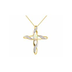 Rylos Diamond & Opal Cross Pendant Necklace Set In Set in Yellow Gold Plated Silver With 18" Chain