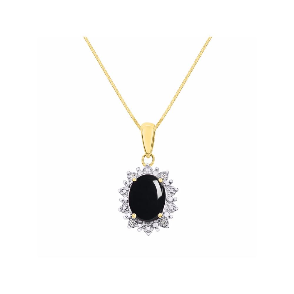 Rylos Princess Diana Inspired Halo Diamond & Onyx Matching Pendant Necklace and Ring Set In Yellow Gold Plated Silver with 18" Chain