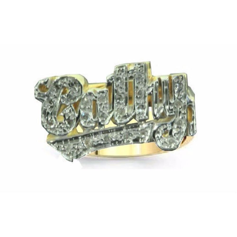 Rylos Personalized 12MM Name Ring Genuine Diamonds Sterling Silver or Yellow Gold Plated Silver.  Special Order, Made to Order.