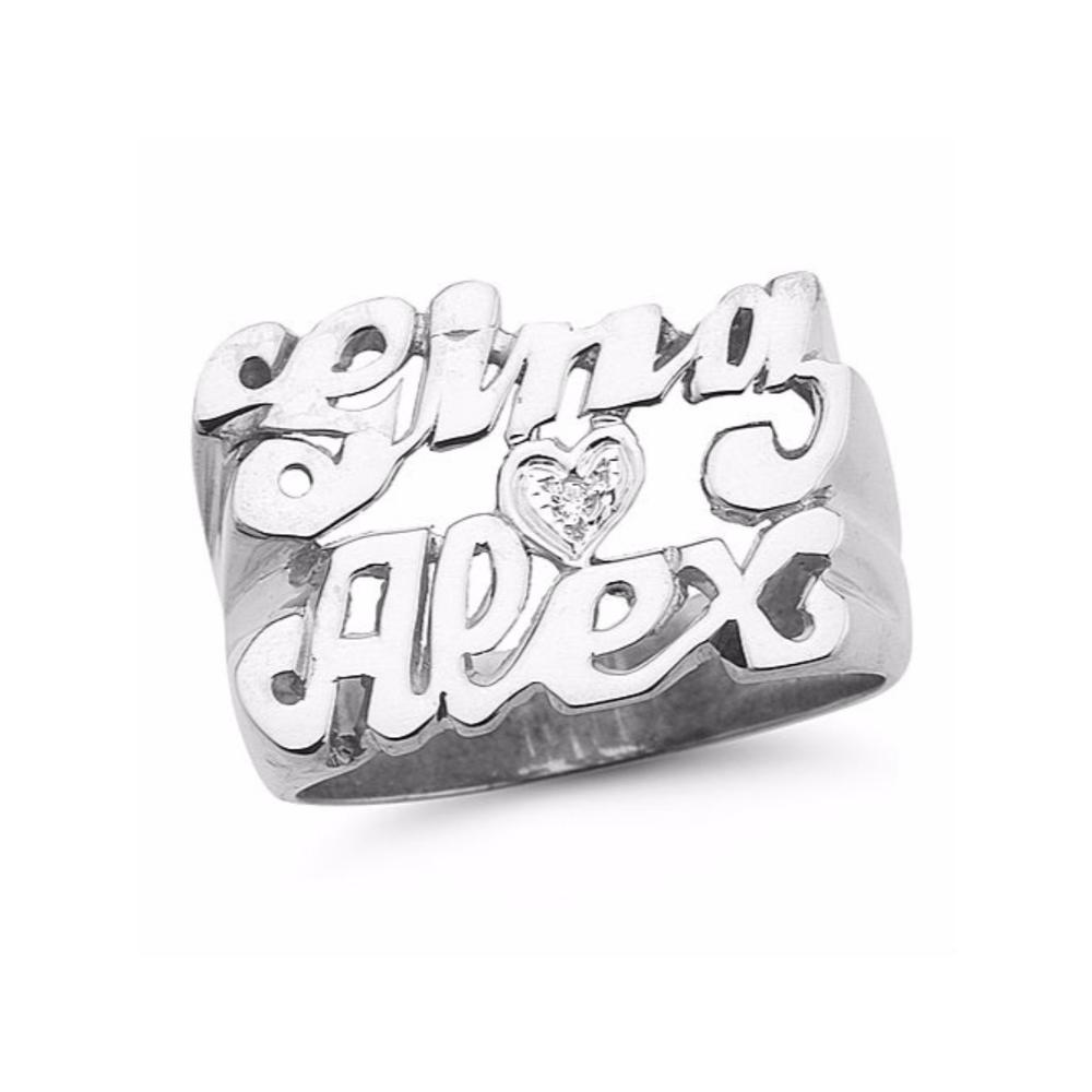 Rylos Personalized Diamond Double Name Ring 13MM Sterling Silver or Yellow Gold Plated Silver.  Special Order, Made to Order.