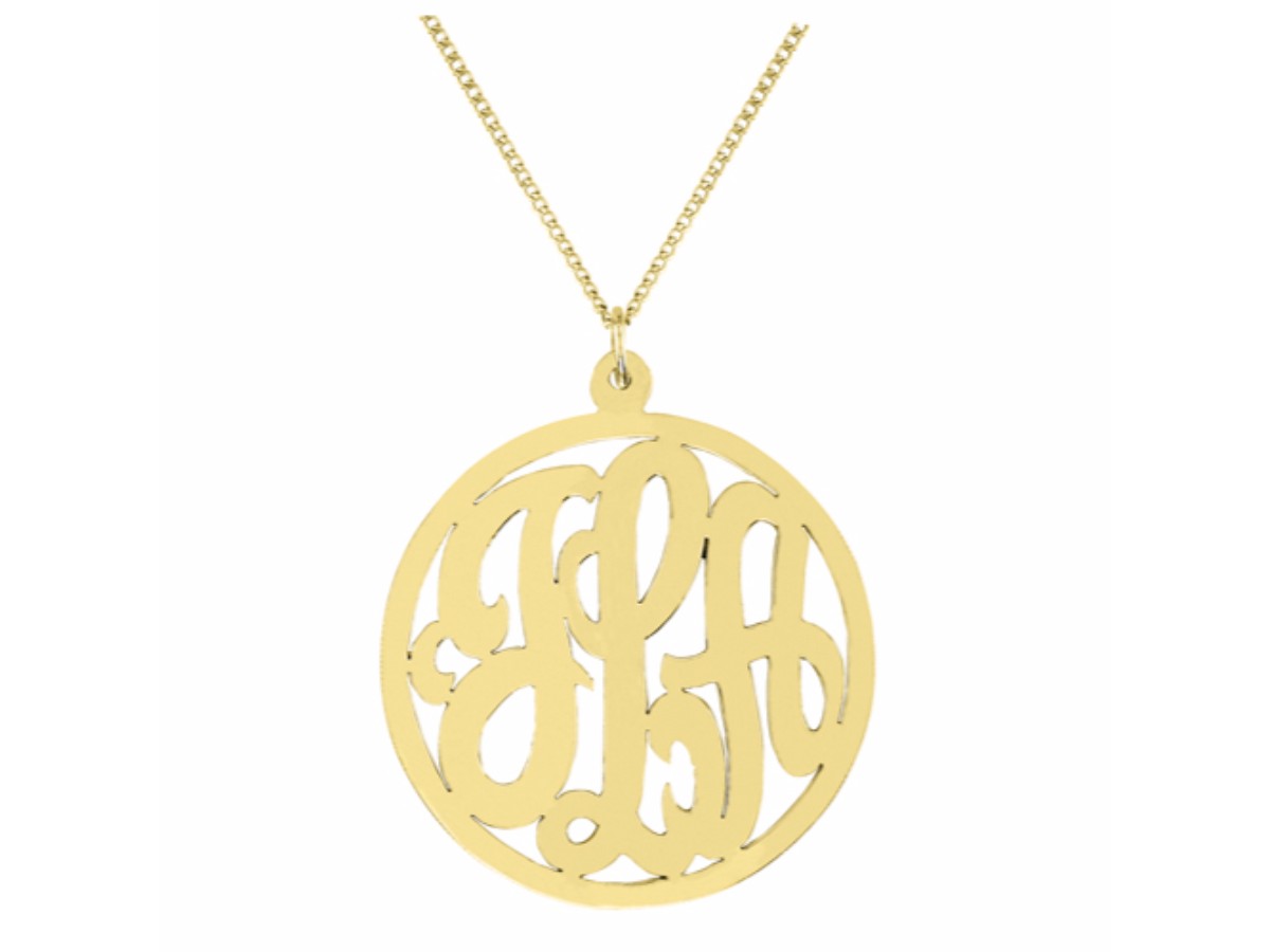 Rylos Monogram Pendant Necklace Personalized 35mm 14k Yellow or 14K White Gold.  Special Order, Made to Order.
