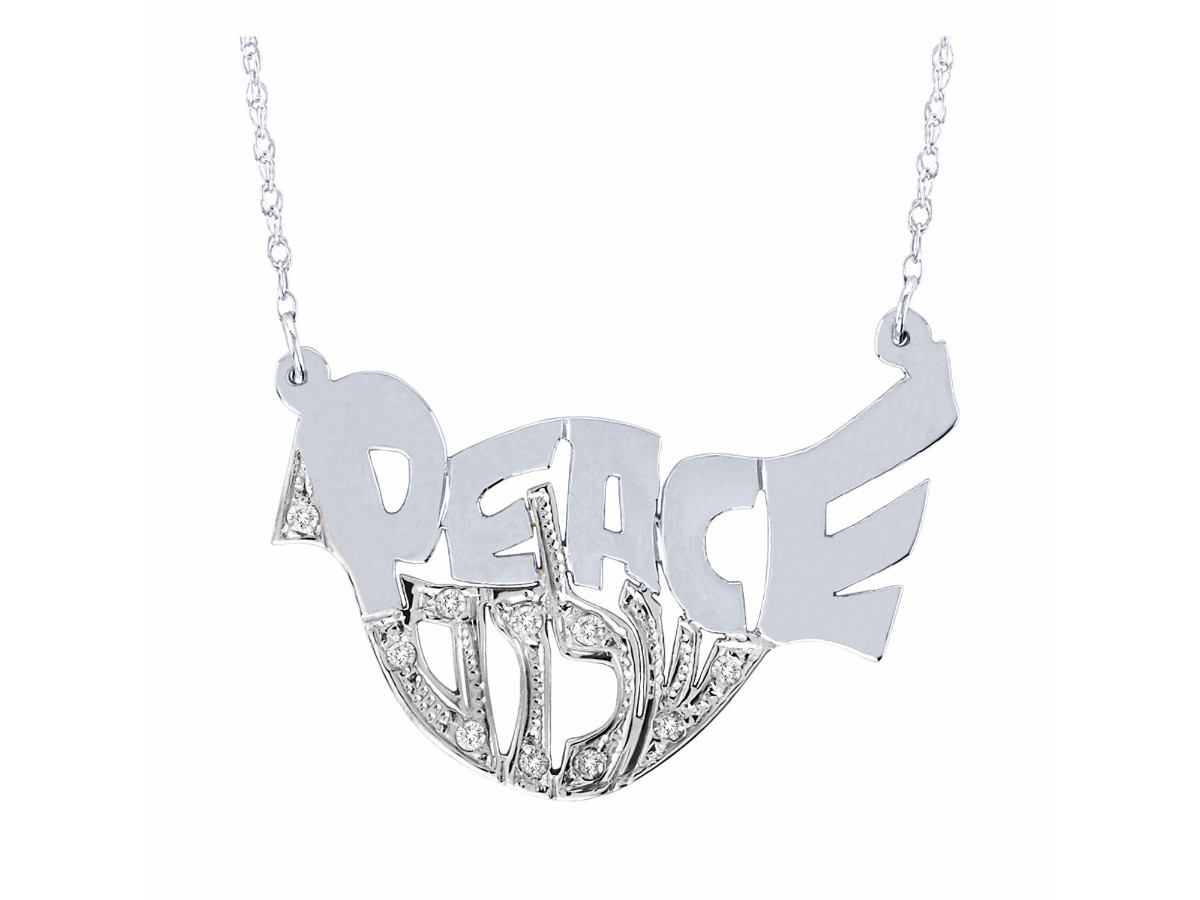 Rylos Diamond Peace Shalom Pendant Necklace 14K Yellow or 14K White Gold.  Special Order, Made to Order.