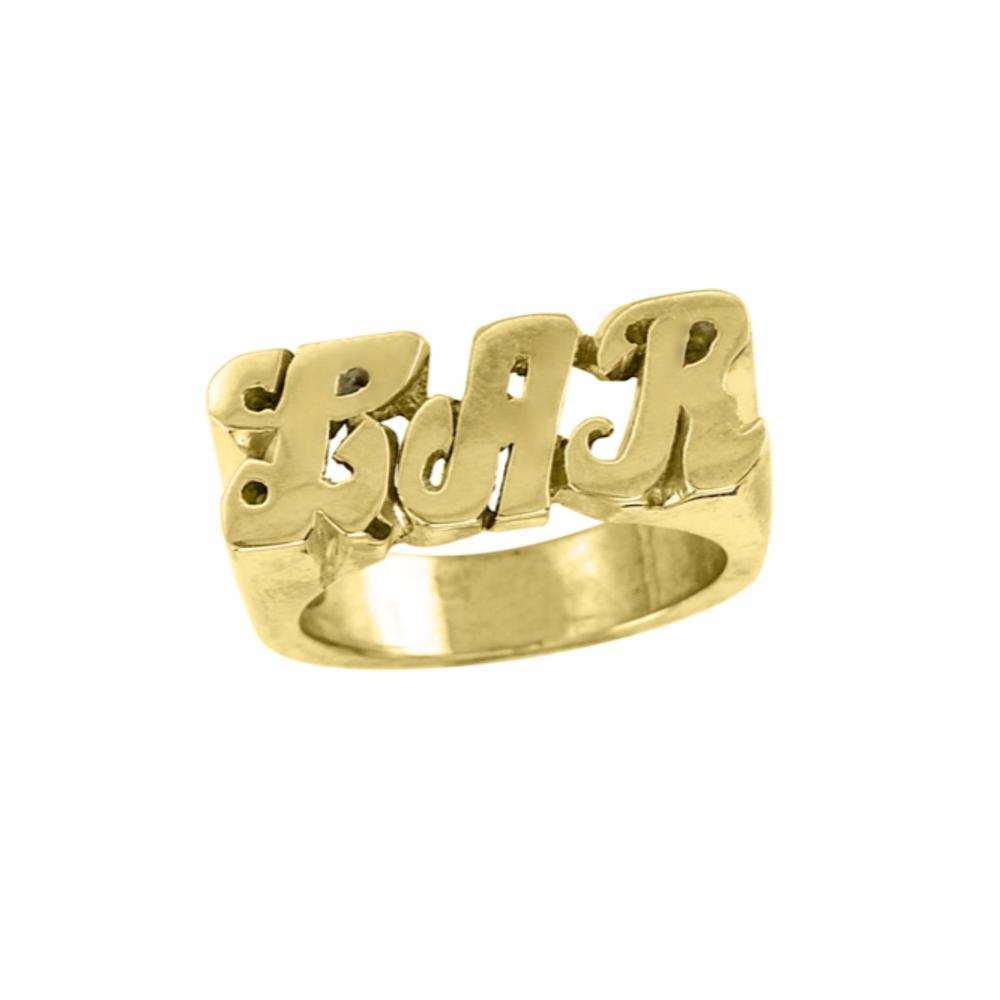 Rylos Personalized Initial Ring - Name Ring Unisex Script Style 6mm 14K Yellow or 14K White Gold.  Special Order, Made to Order.