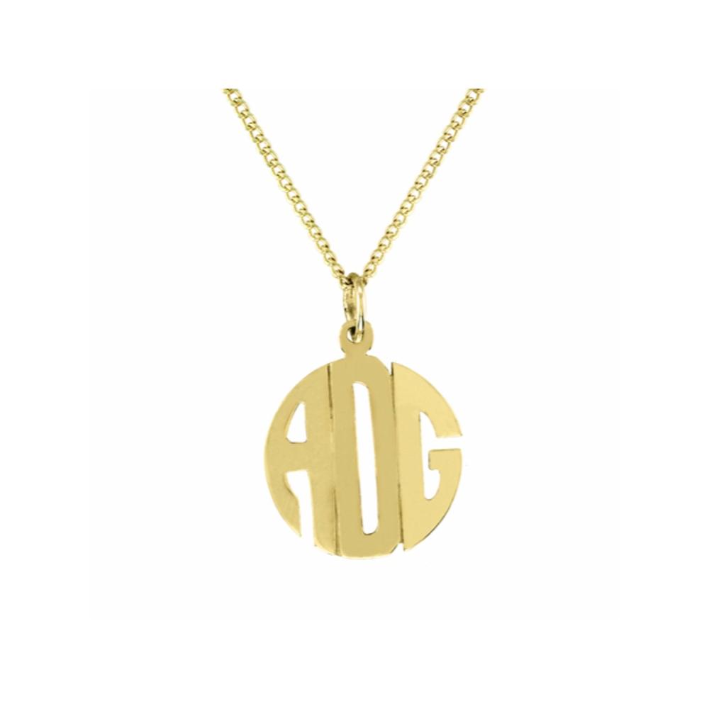 Rylos Monogram Pendant Necklace Personalized 15mm 14K Yellow Gold or 14K White Gold. Special Order, Made to Order.
