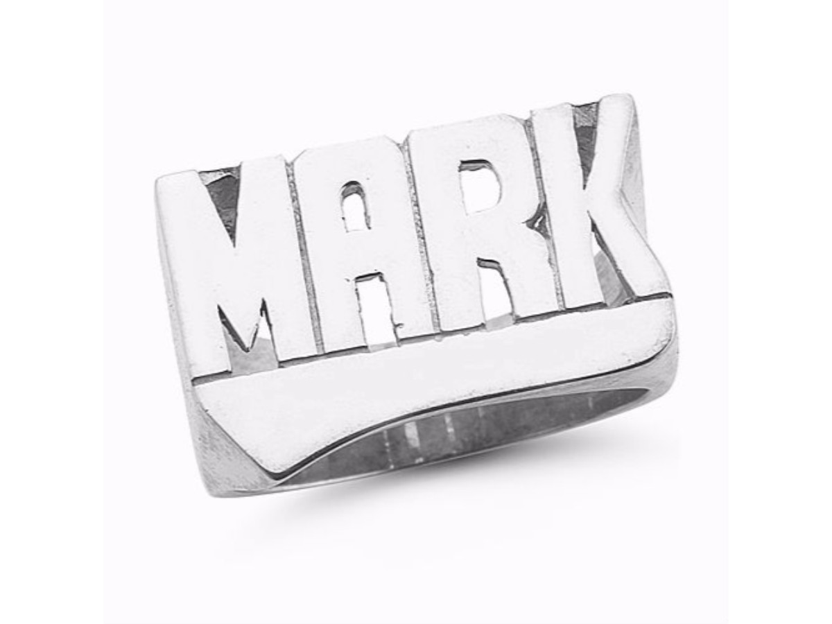 Rylos Personalized Name Ring - Block Letters Shiny Finish 12MM 14K Yellow or 14K 14K White Gold.  Special Order, Made to Order.