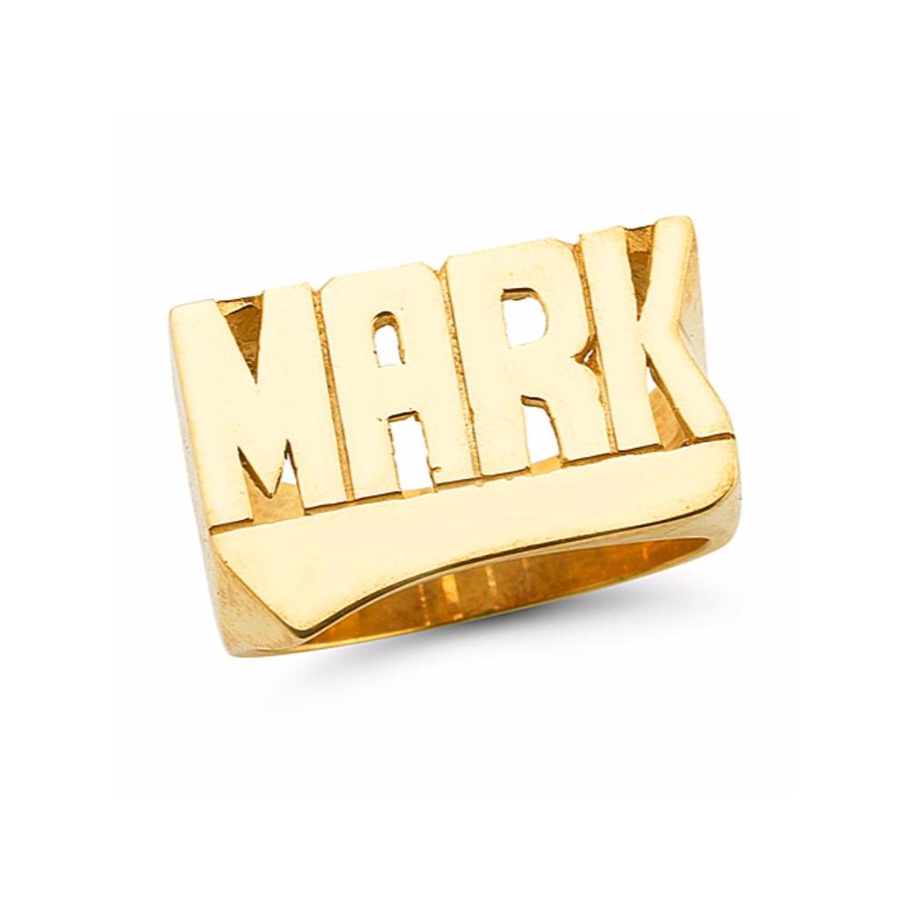 Rylos Personalized Name Ring - Block Letters Shiny Finish 12MM 14K Yellow or 14K 14K White Gold.  Special Order, Made to Order.