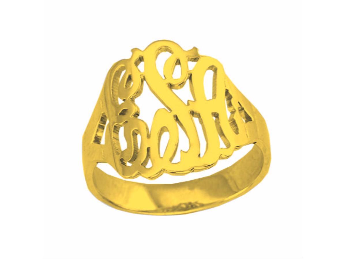 Rylos Monogram Personalized Initial Ring - Name Ring 16mm Sterling Silver or Yellow Gold Plated Silver.  Special Order, Made to Order.