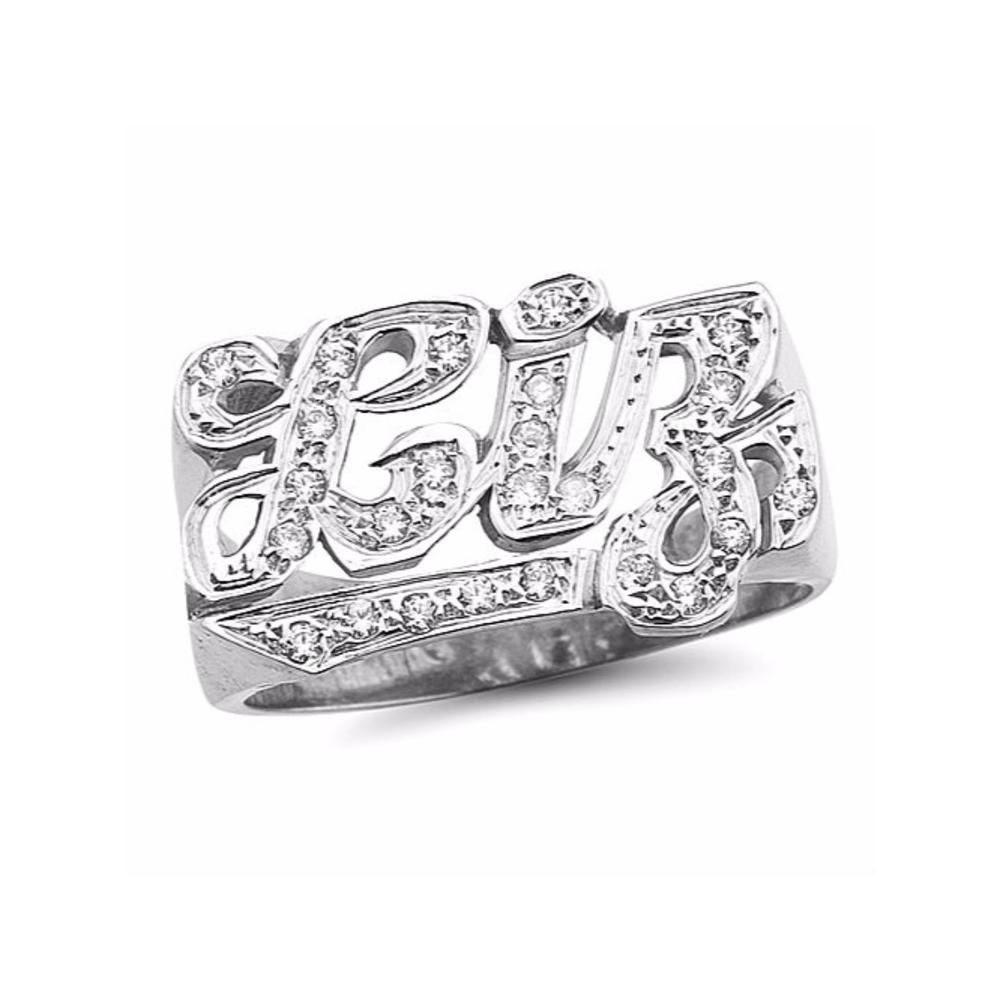 Rylos Personalized 0.15 CTW Diamond Name Ring Script Style 12mm 14K Yellow or 14K 14K White Gold.  Special Order, Made to Order.