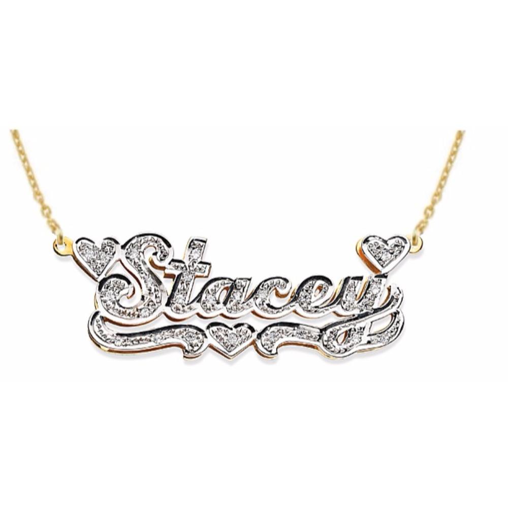 Rylos Personalized 0.15 Carat Diamond Nameplate Pendant Necklace 14K 14K White or 14K Yellow Gold.  Special Order, Made to Order.