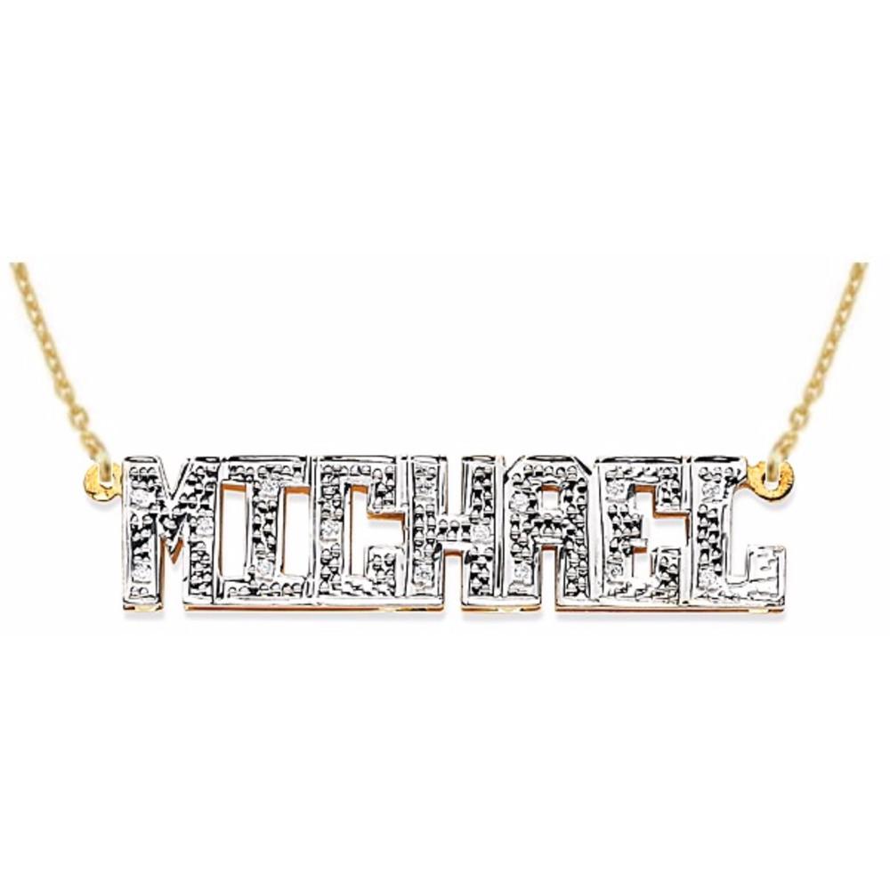 Rylos Personalized 0.25 CTW Diamond Block Nameplate Pendant Necklace 14K Yellow or 14K 14K White Gold.  Special Order, Made to Order.