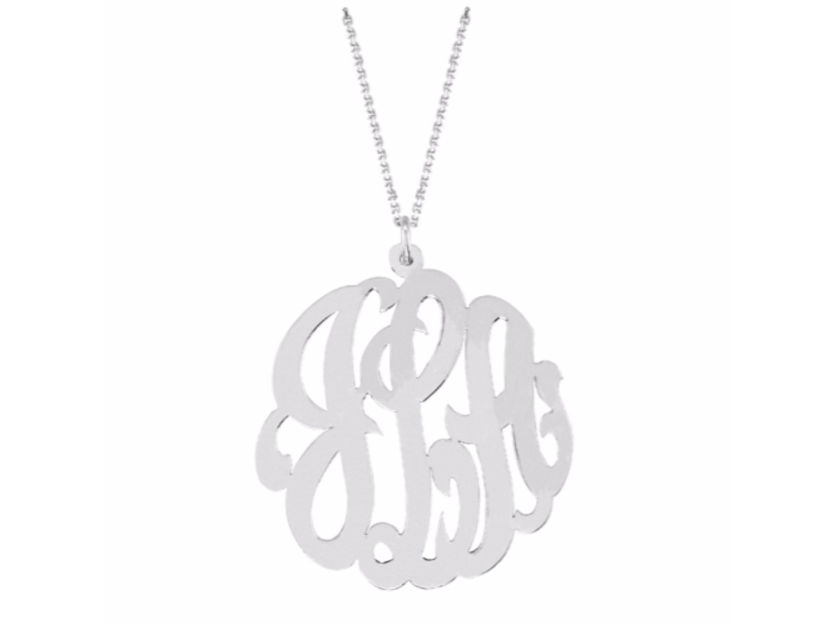Rylos Monogram Pendant Necklace Personalized 45mm Sterling Silver or Yellow Gold Plated Silver.  Special Order, Made to order